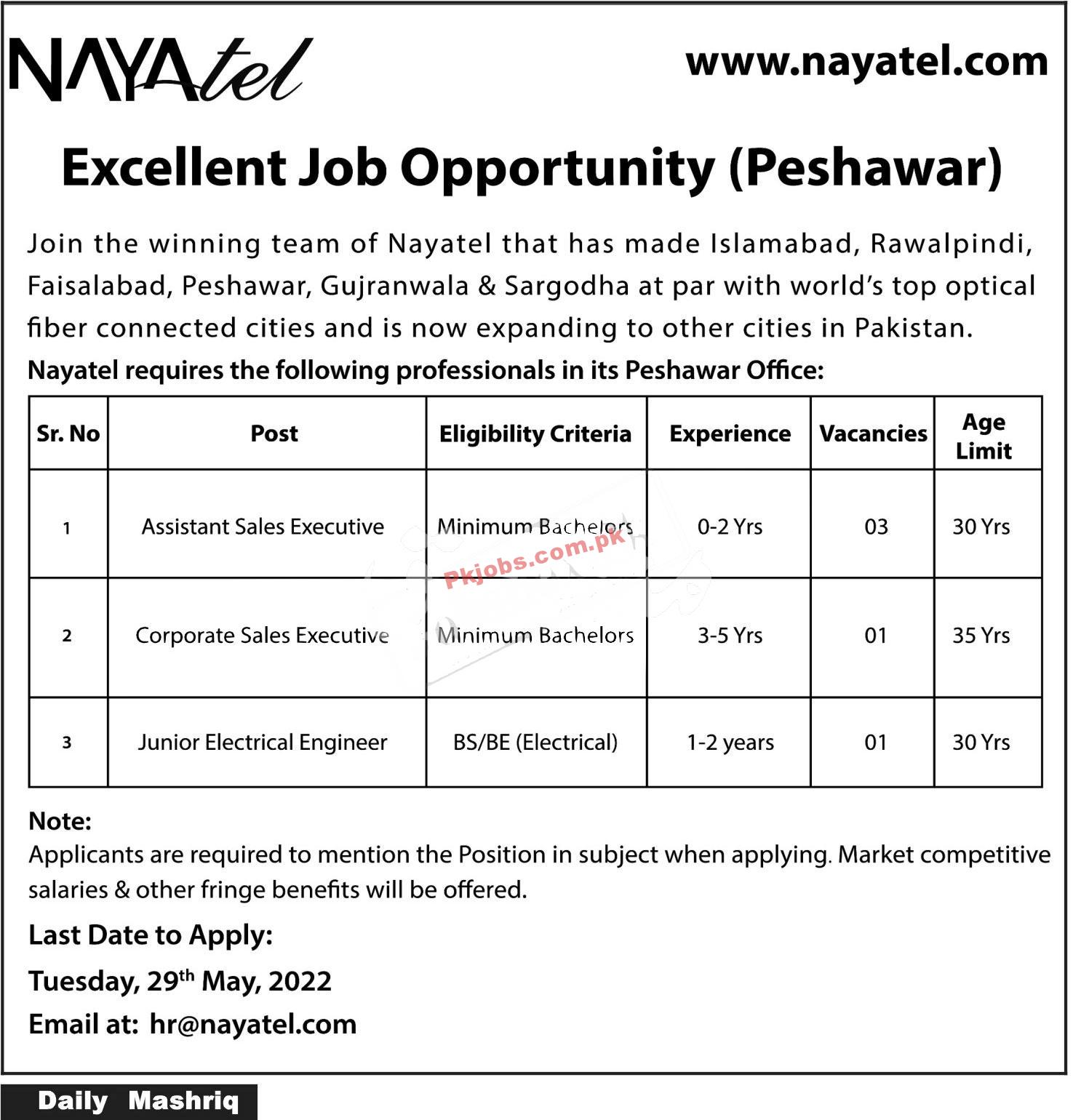 Peshawar Nayatel Private Limited New Jobs 2022 Advertisement – Pk Jobs