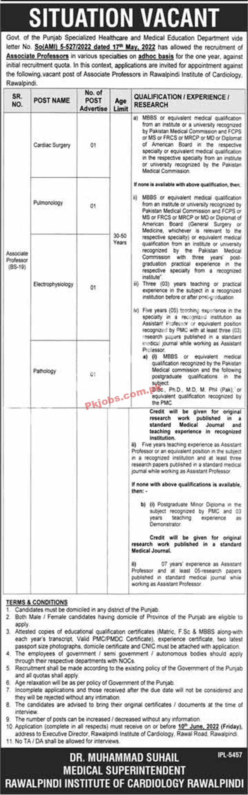 Rawalpindi Institute of Cardiology RIC Today Pakistan Jobs 2022 Advertisement – Pk Jobs