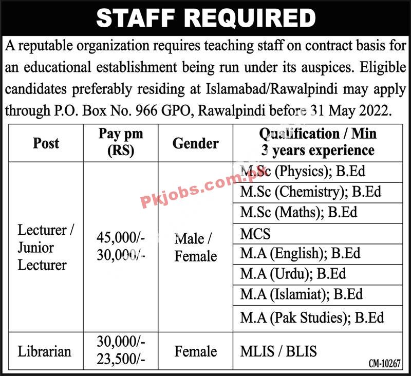 Rawalpindi Private Organization Today New Jobs 2022 Advertisement – Pk Jobs