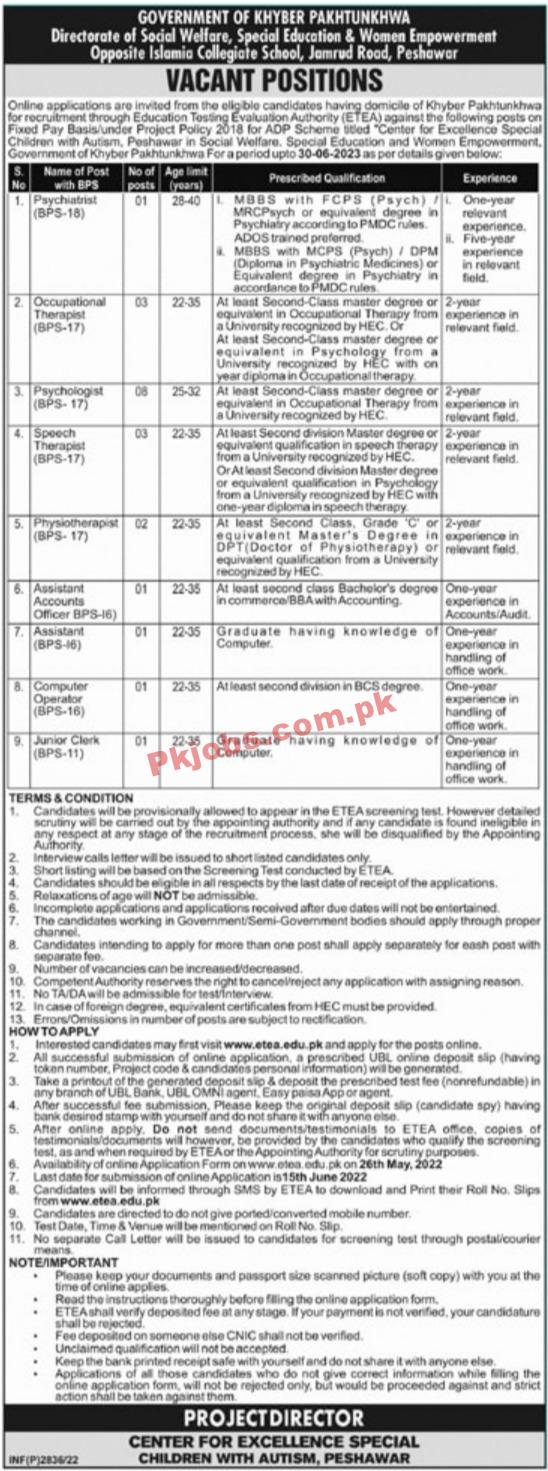 Social Welfare Jobs 2022 | Directorate of Social Welfare Special Education & Women Empowerment Headquarters Latest Advertisement Jobs 2022