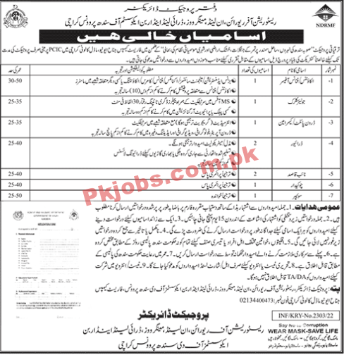 Today Government Jobs Pakistan National Disaster Risk Management Fund NDRMF Jobs 2022 – Pk Jobs