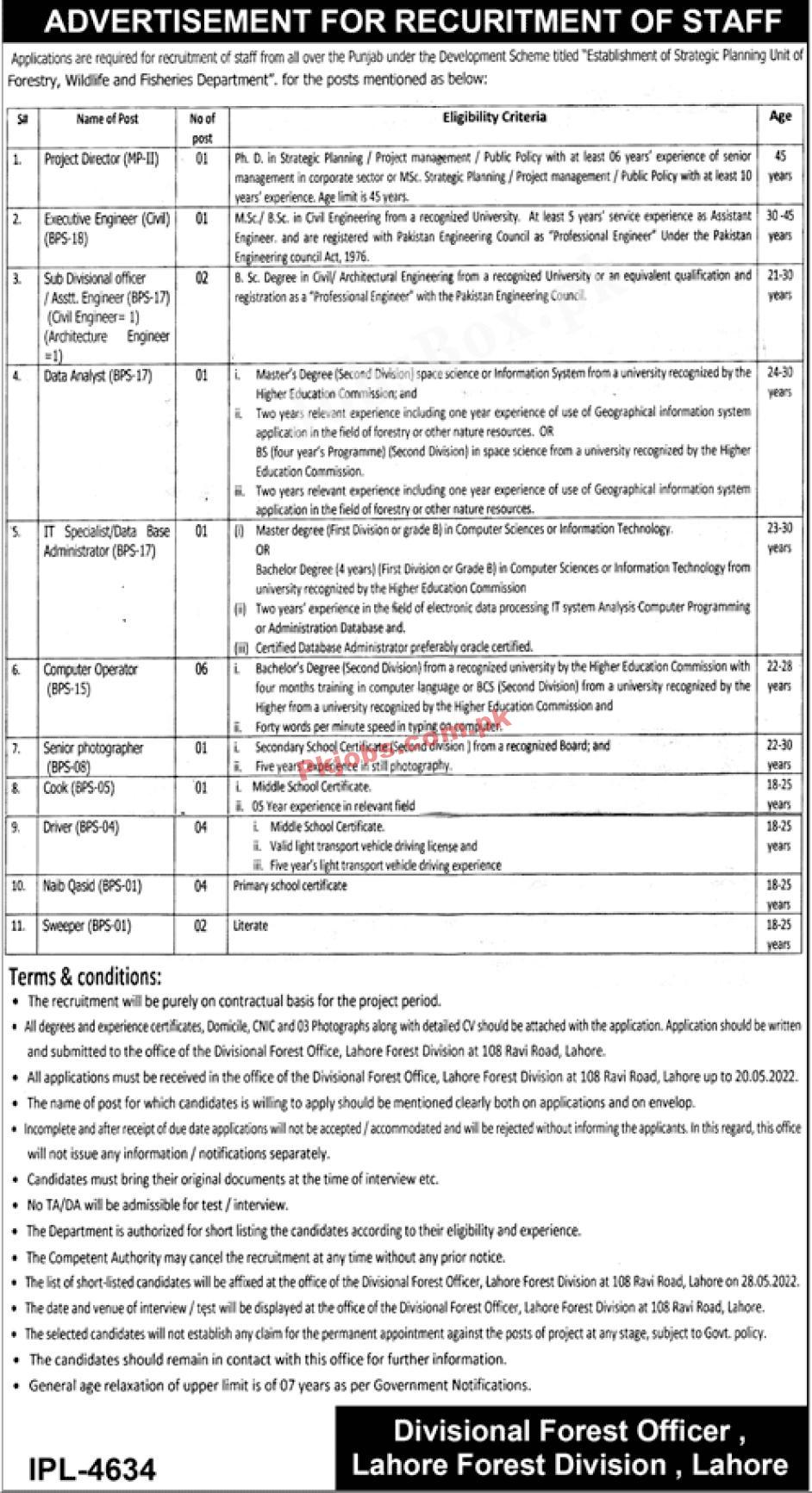 Today Govt Jobs Forestry, Wildlife & Fisheries Department Punjab Jobs 2022 – Pk Jobs