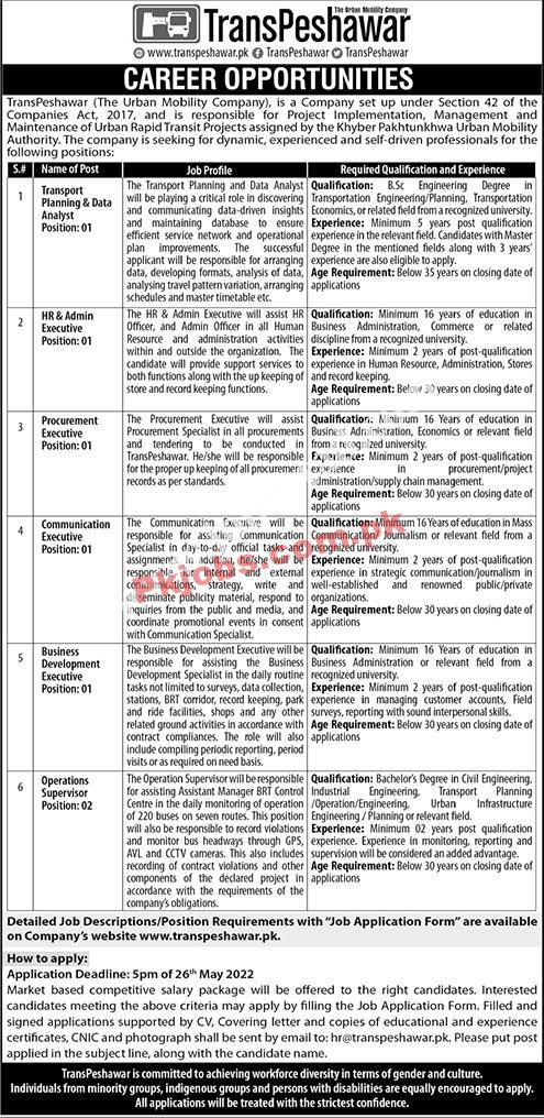 Today Govt Jobs TransPeshawar Jobs 2022 – Pk Jobs