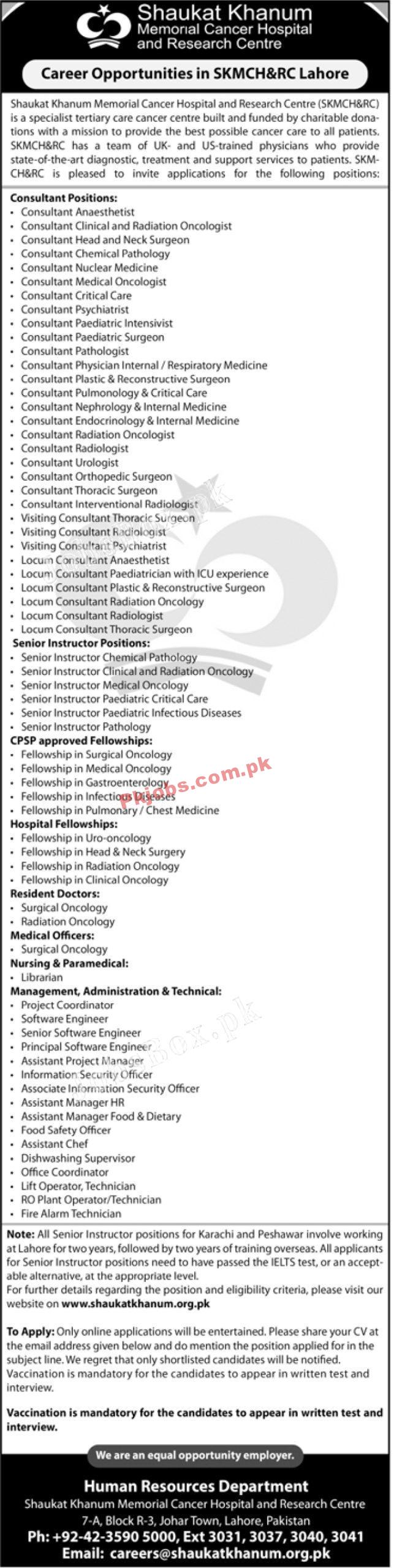 Today govt Jobs in Pakistan Shaukat Khanum Memorial Cancer Hospital and Research Center Jobs 2022 – Pk Jobs