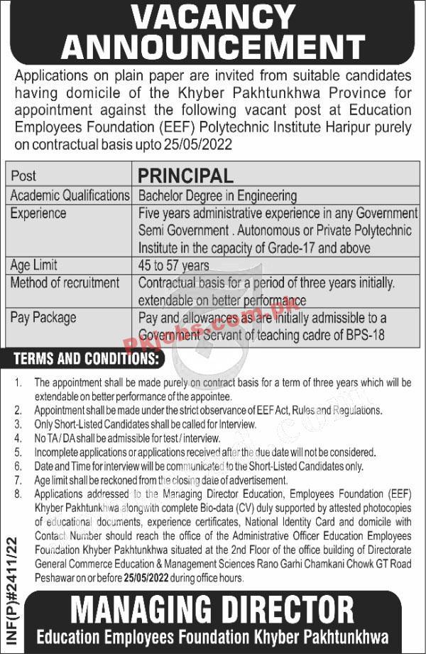 new jobs in pakistan Education Employees Foundation KPK Jobs 2022 – Pk Jobs