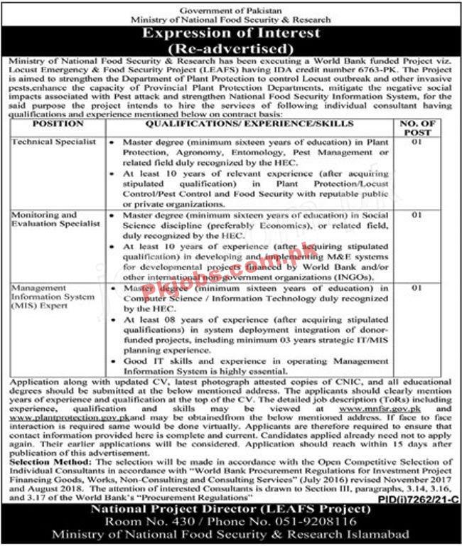 today new jobs in pakistan Ministry of National Food Security & Research Jobs 2022 – Pk Jobs