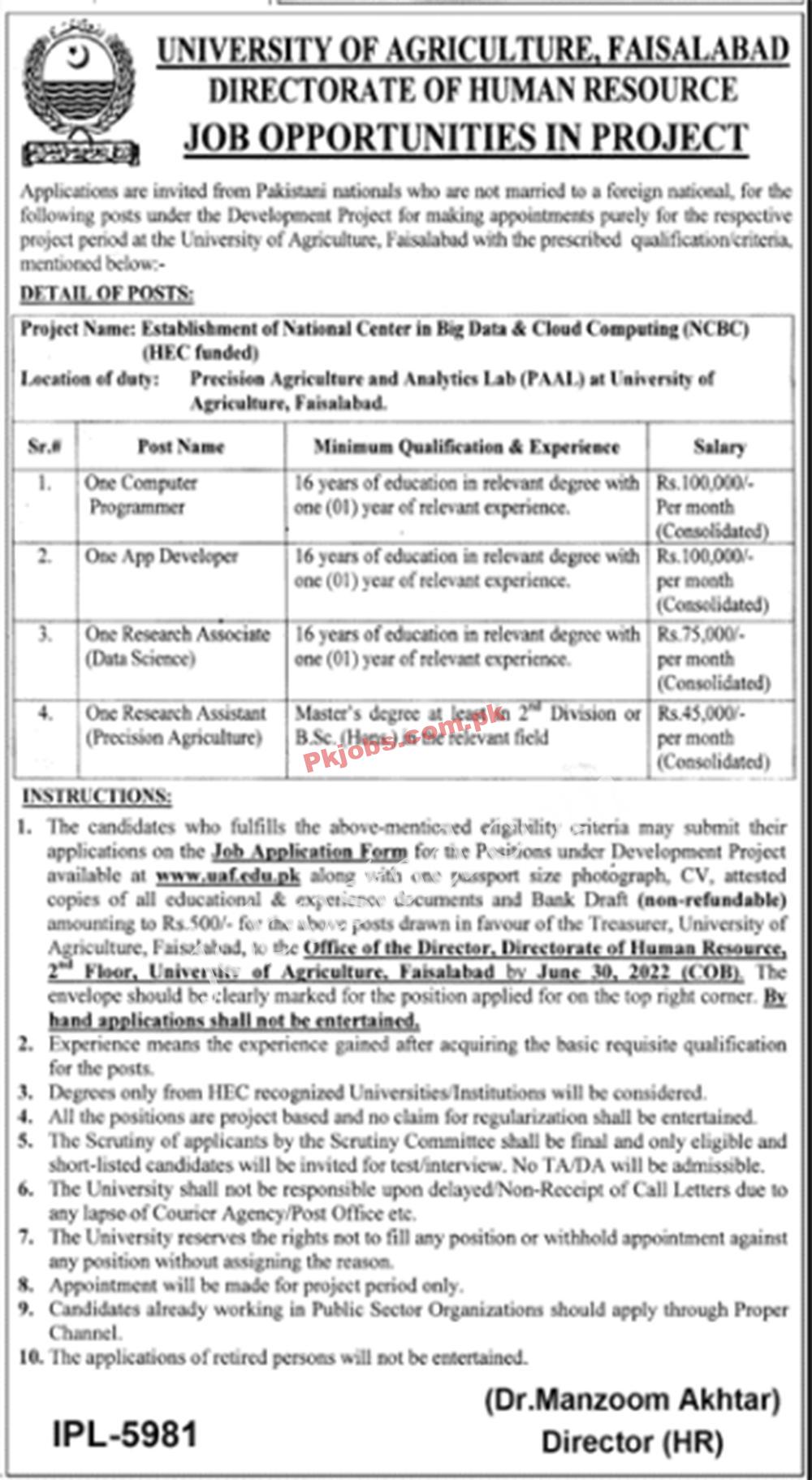 Faisalabad University of Agriculture UAF Latest in Pakistan Jobs 2022 Advertisement – Pk Jobs