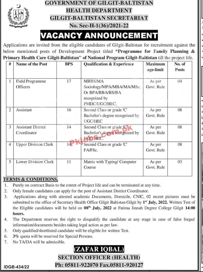 Gilgit Health Department Baltistan New Today Jobs 2022 Advertisement – Pk Jobs