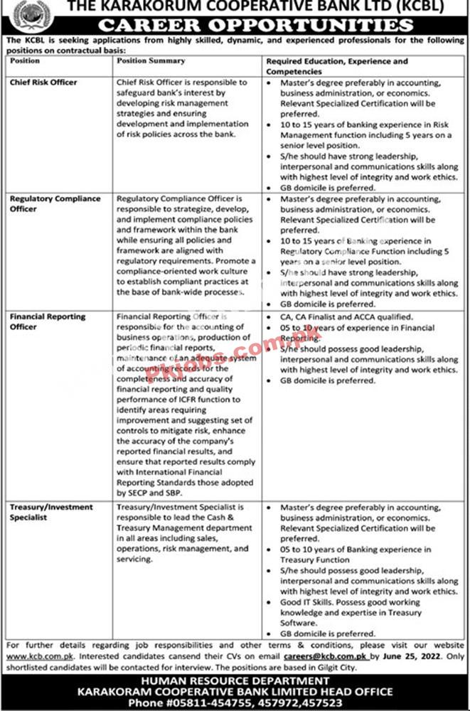 Gilgit The Karakoram Cooperative Bank Ltd Today New in Pakistan Jobs 2022 Advertisement – Pk Jobs