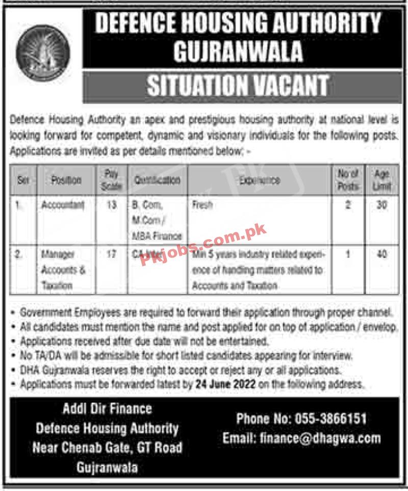 Gujranwala Defence Housing Authority DHA New Vacancy Jobs 2022 Advertisement – Pk Jobs