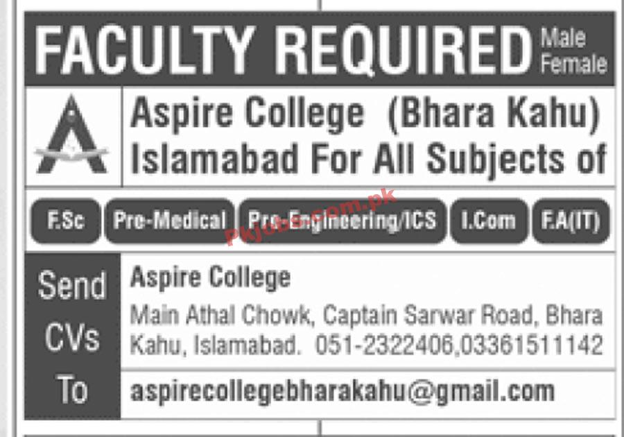 Islamabad Aspire College Latest Govt in Pakistan Jobs 2022 Advertisement – Pk Jobs