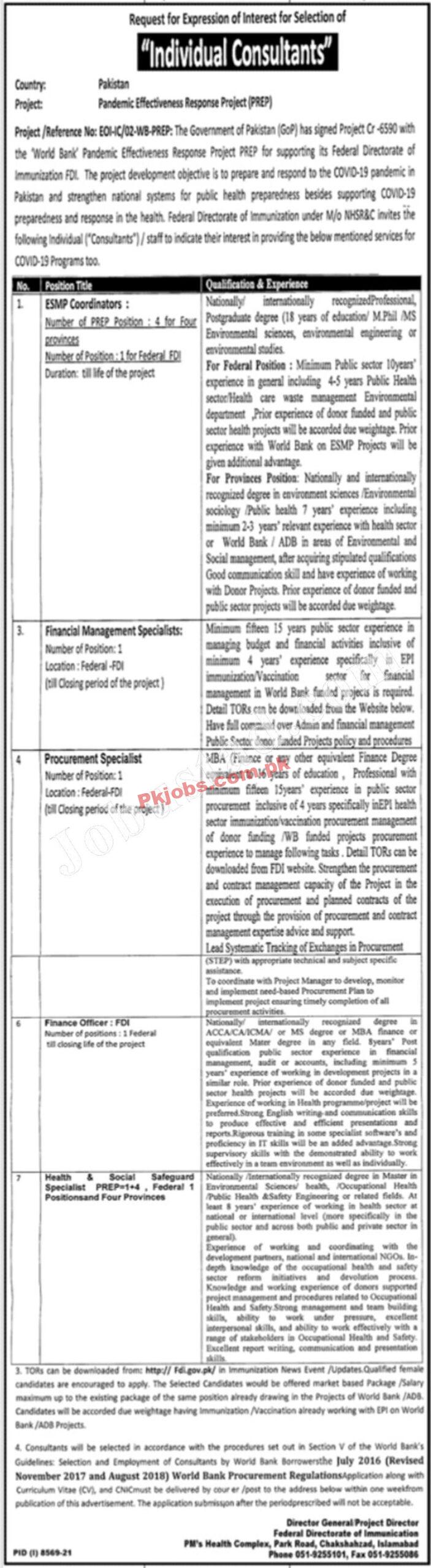 Islamabad Federal Directorate of Immunization New Government Today Jobs 2022 Advertisement – Pk Jobs