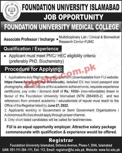 Islamabad Foundation University FUI Latest in Pakistan Jobs 2022 Advertisement – Pk Jobs