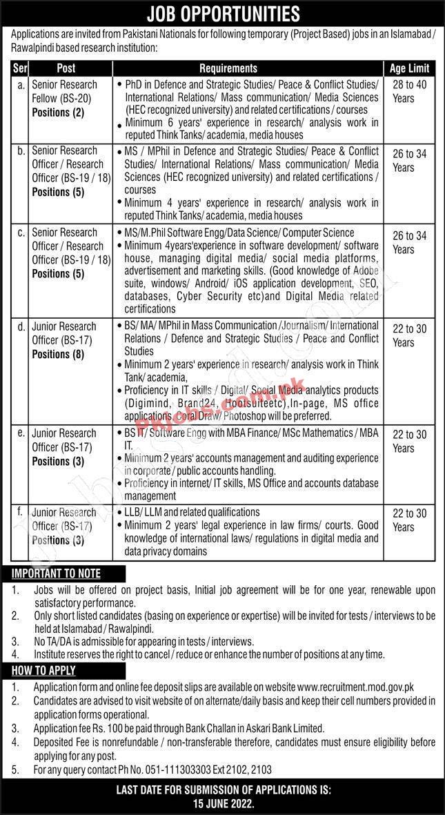 Islamabad Ministry of Defence New Government Pakistan Jobs 2022 Advertisement – Pk Jobs