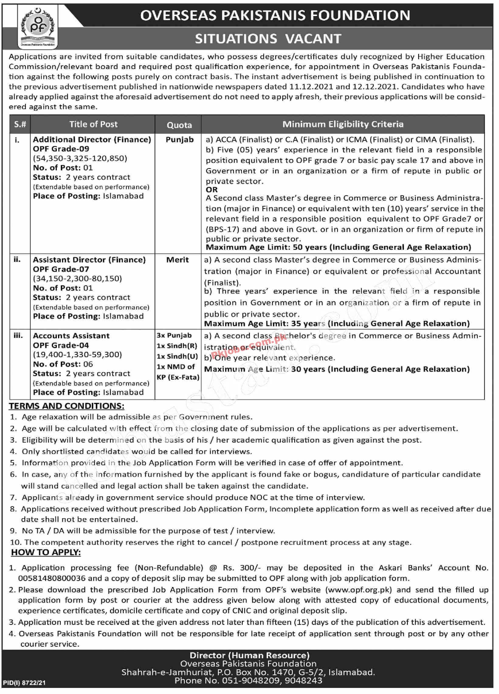 Islamabad Overseas Pakistanis Foundation OPF Government It Jobs 2022 Advertisement – Pk Jobs