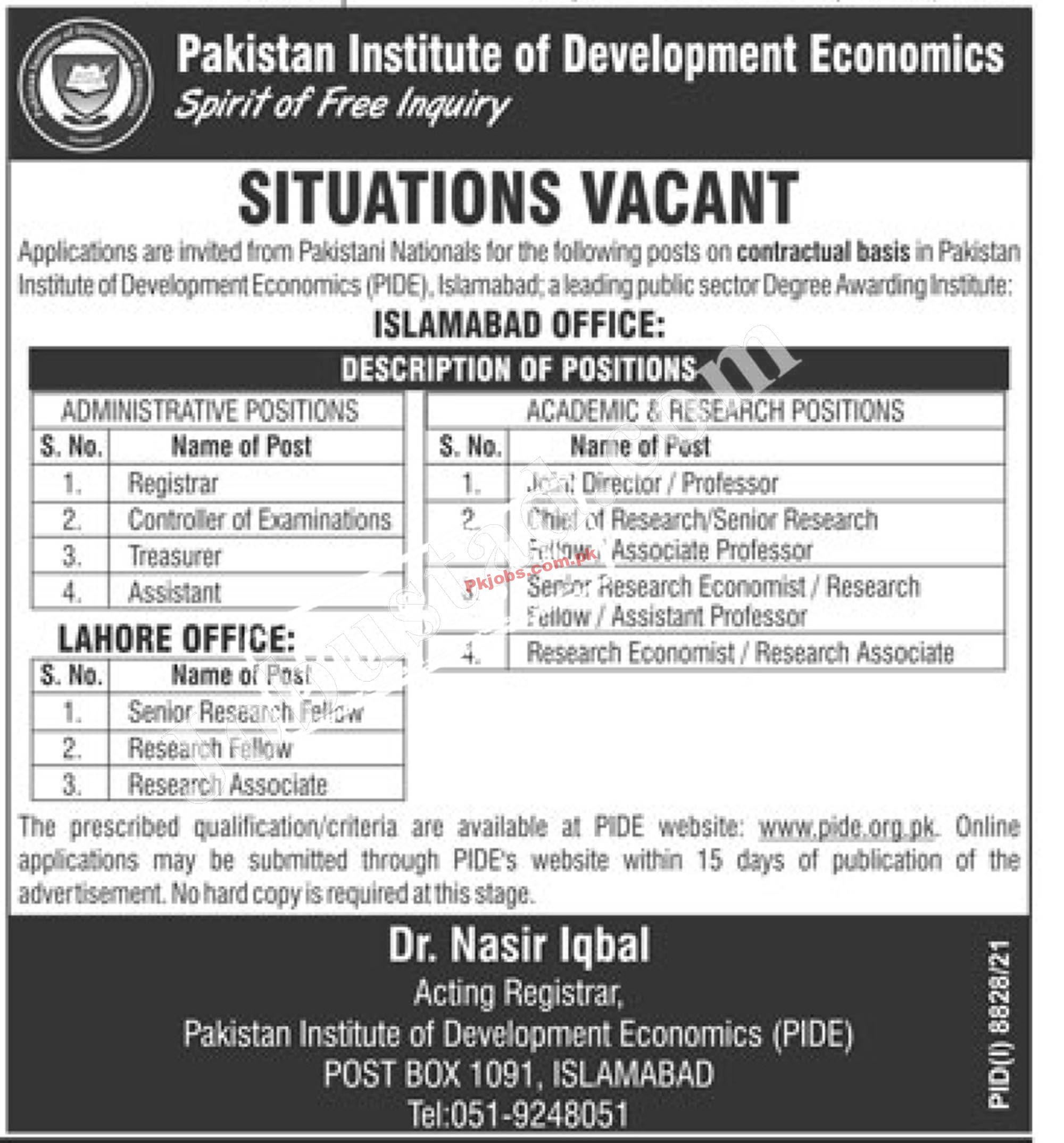 Islamabad Pakistan Institute of Development EconomicsPIDE Today Latest Govt Jobs 2022 Advertisement – Pk Jobs