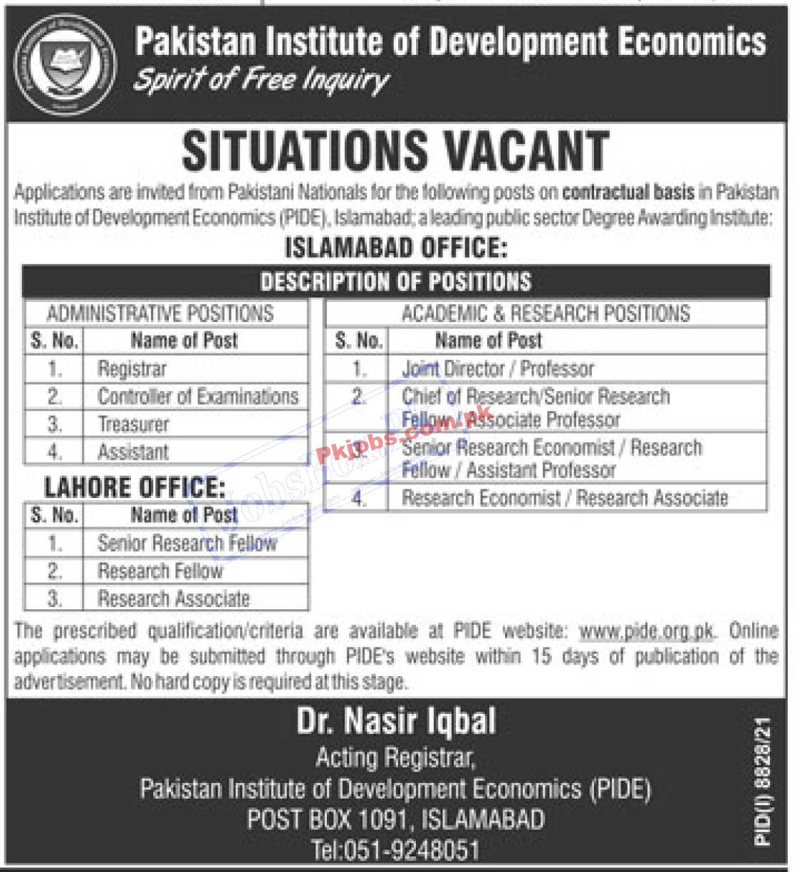 Islamabad Pakistani Institute of Development Economics PIDE Pakistan Today Jobs 2022 Advertisement – Pk Jobs