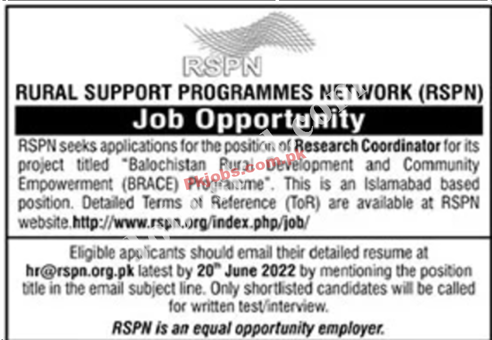 Islamabad Rural Support Programmes Network RSPN Latest Govt in Pakistan Jobs 2022 Advertisement – Pk Jobs