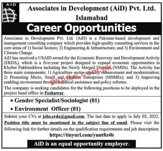 Jobs in Associates in Development AiD Pvt Ltd Islamabad