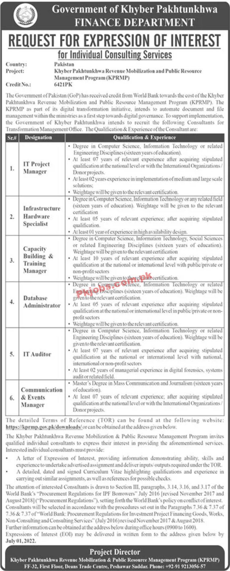 Jobs in Government of Khyber Pakhtunkhwa Finance Department