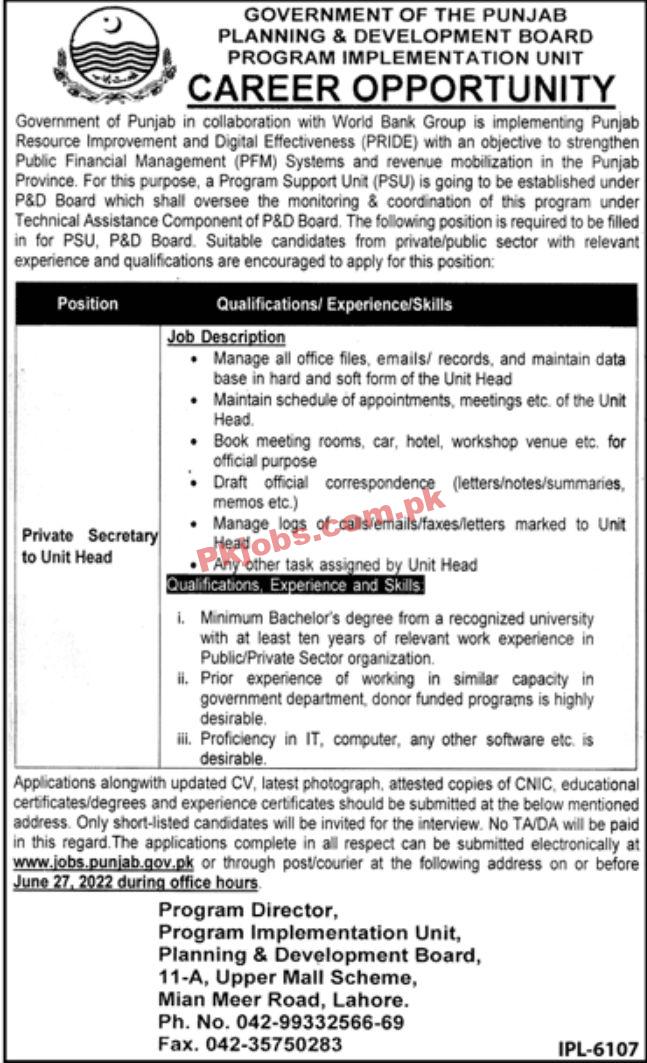 Jobs in Government of the Punjab Planning & Development Board