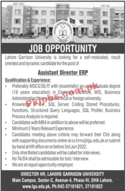 Jobs in Lahore Garrison University LGU