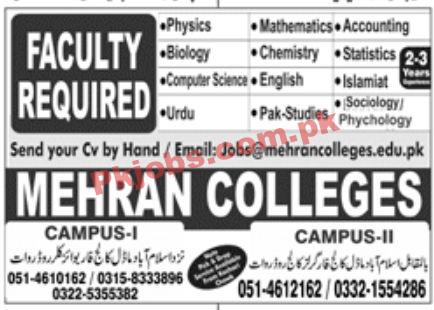 Jobs in Mehran Colleges