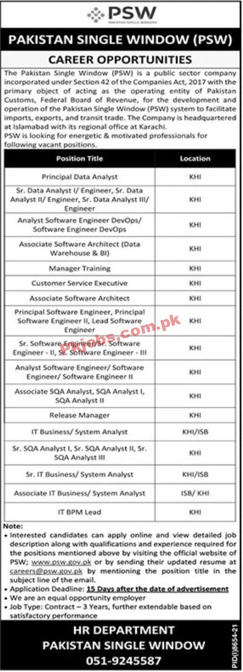 Jobs in Pakistan Single Window PSW