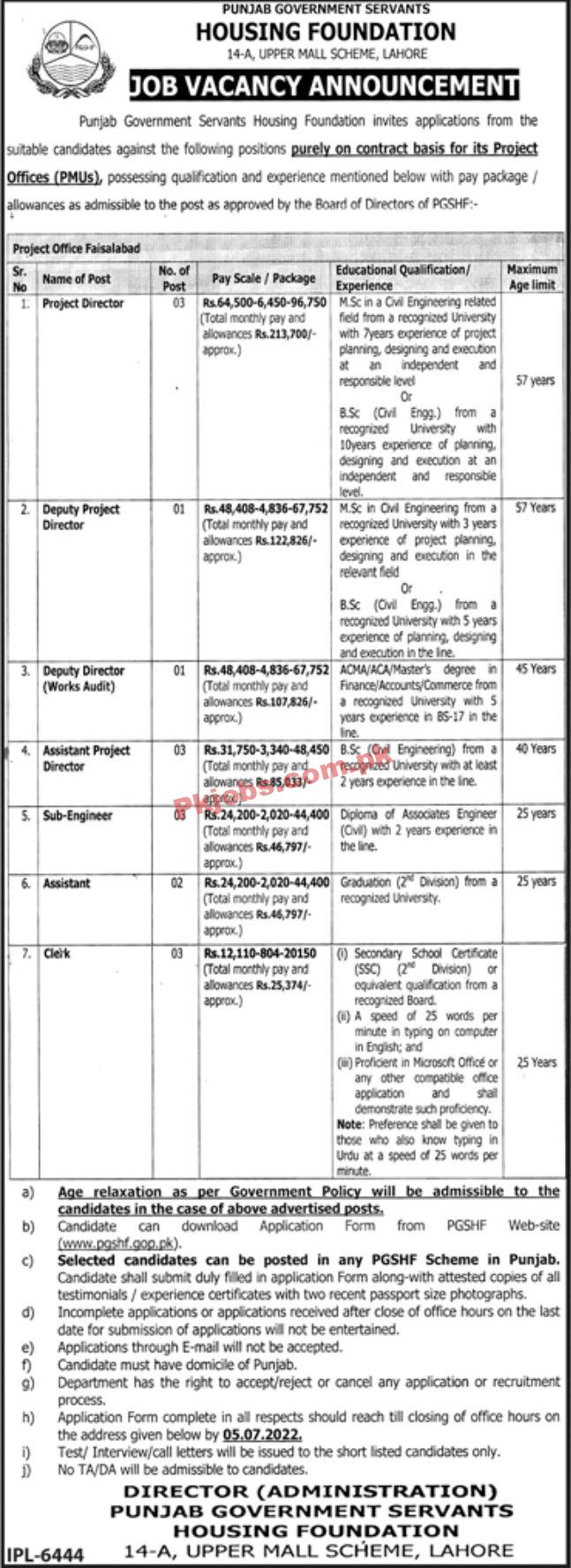 Jobs in Punjab Government Servants Housing Foundation