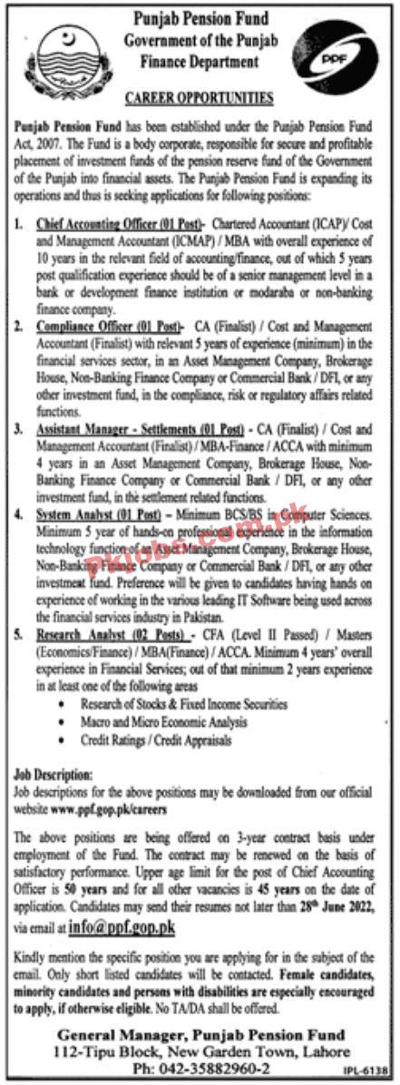 Jobs in Punjab Pension Fund Government of the Punjab Finance Department