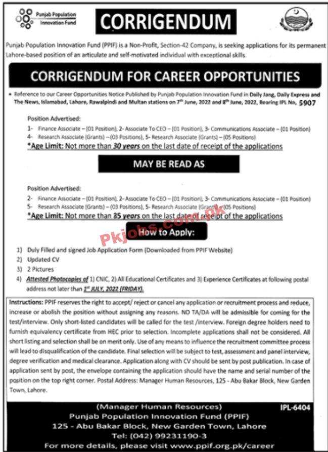 Jobs in Punjab Population Innovation Fund