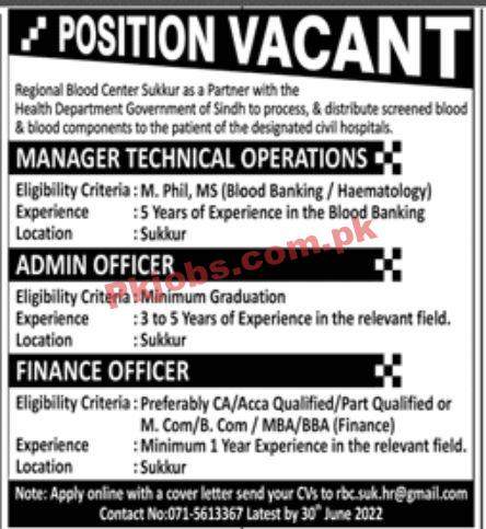 Jobs in Regional Blood Center Sukkur