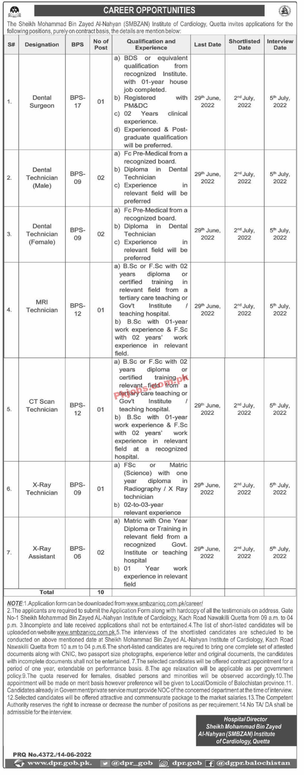 Jobs in Sheikh Mohammad Bin Zayed Al-Nahyan SMBZAN Institute of Cardiology Quetta