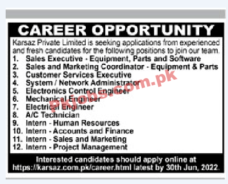 Karachi Karsaz Pvt Latest Govt Jobs 2022 Advertisement – Pk Jobs