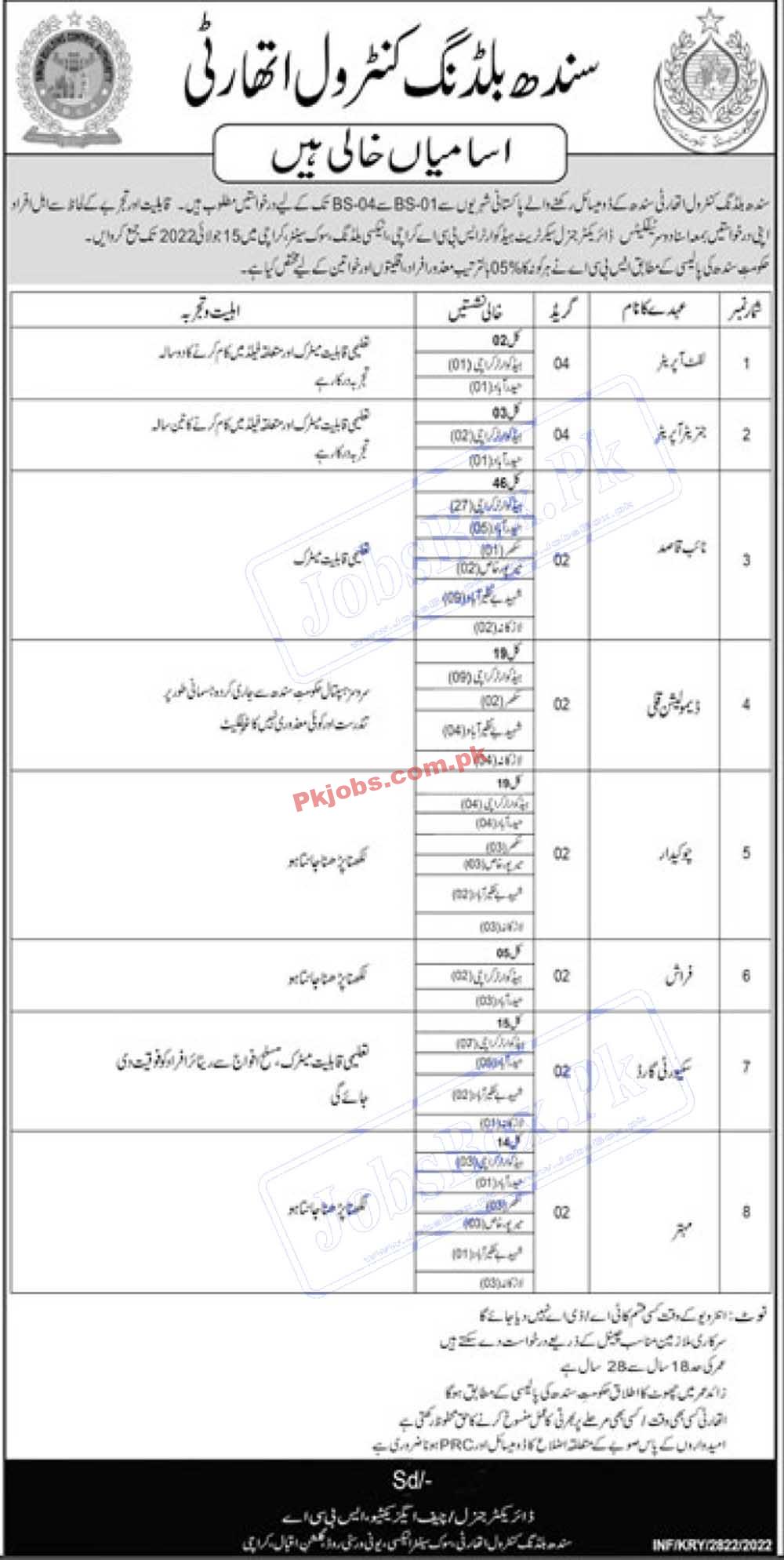 Karachi Sindh Building Control Authority Latest Jobs 2022 Advertisement – Pk Jobs