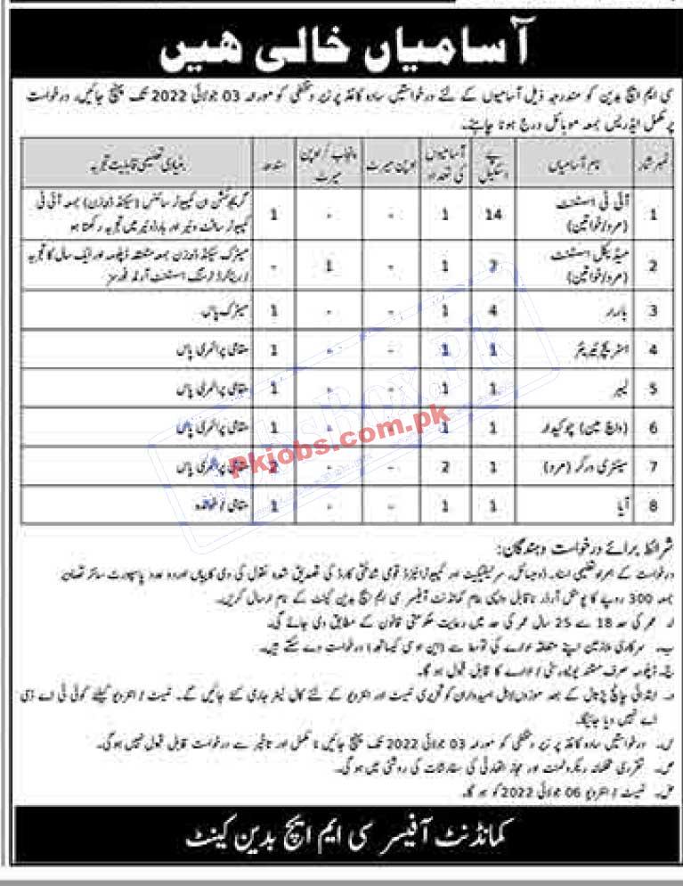 Karachi Sindh Combined Military Hospital CMH Pakistan Government Jobs 2022 Advertisement – Pk Jobs