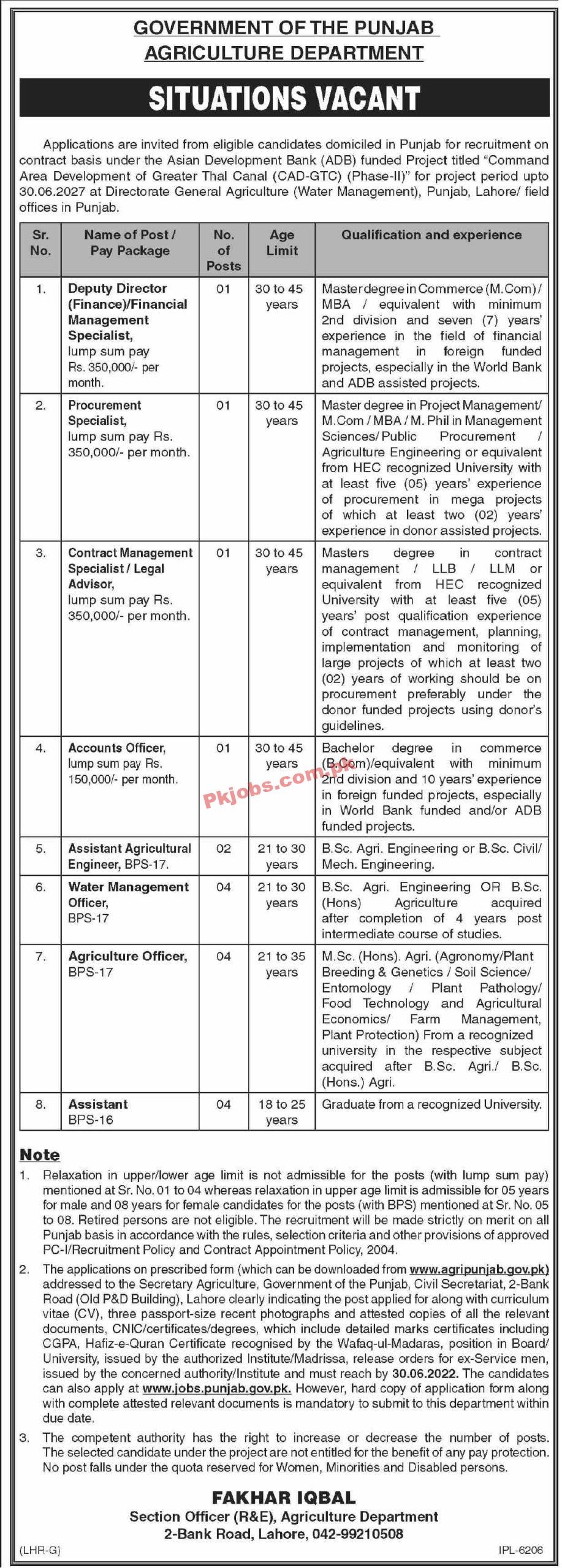 Lahore Agriculture Department Punjab Pakistan Today Jobs 2022 Advertisement – Pk Jobs