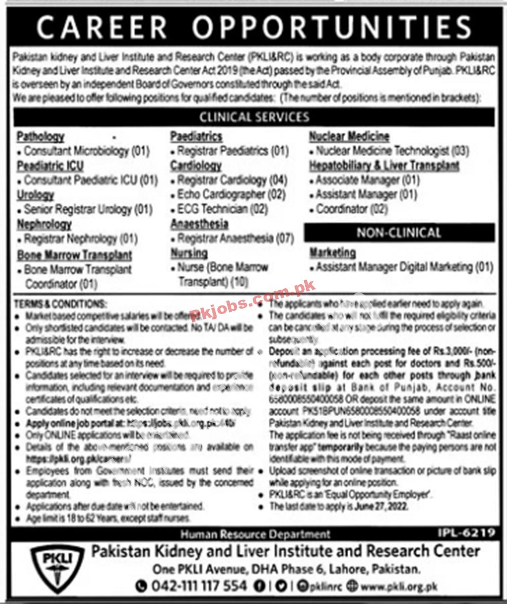 Lahore Pakistan Kidney and Liver Institute and Research Center Govt Jobs 2022 Advertisement – Pk Jobs