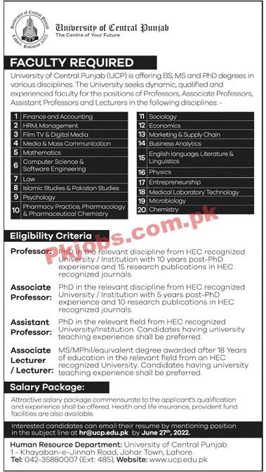 Lahore University of Central Punjab Pakistan Latest Today Jobs 2022 Advertisement – Pk Jobs