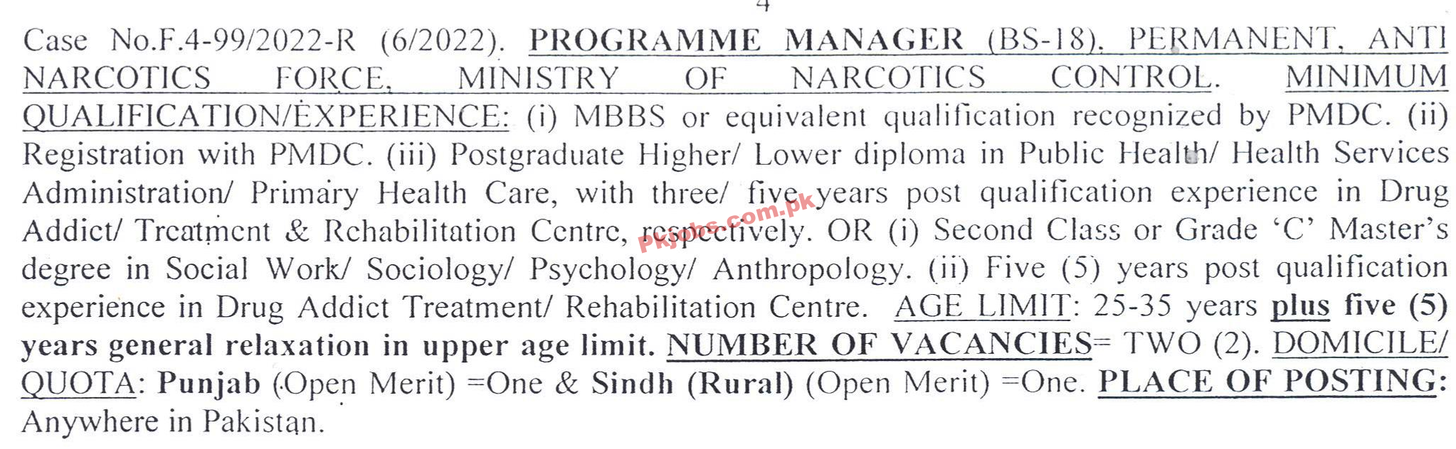 Ministry of Narcotics Control Headquarters Announced Latest Recruitments Jobs 2022