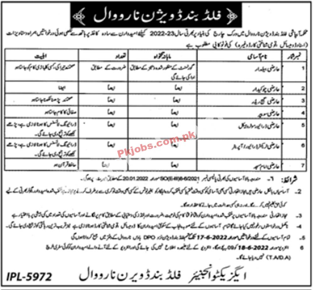 Narowal Field Division Pakistan New Jobs 2022 Advertisement – Pk Jobs