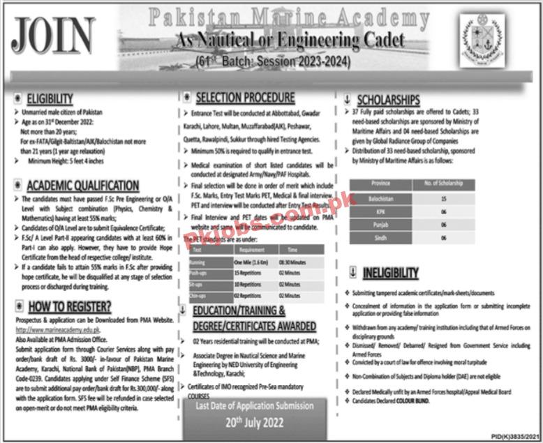 PMA Jobs 2022 | Pakistan Marine Academy PMA Headquarters Announced Latest Recruitments Jobs 2022