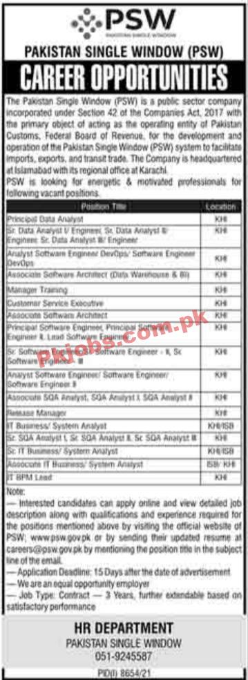 PSW Jobs 2022 | Pakistan Single Window PSW Headquarters Announced Latest Recruitments Jobs 2022