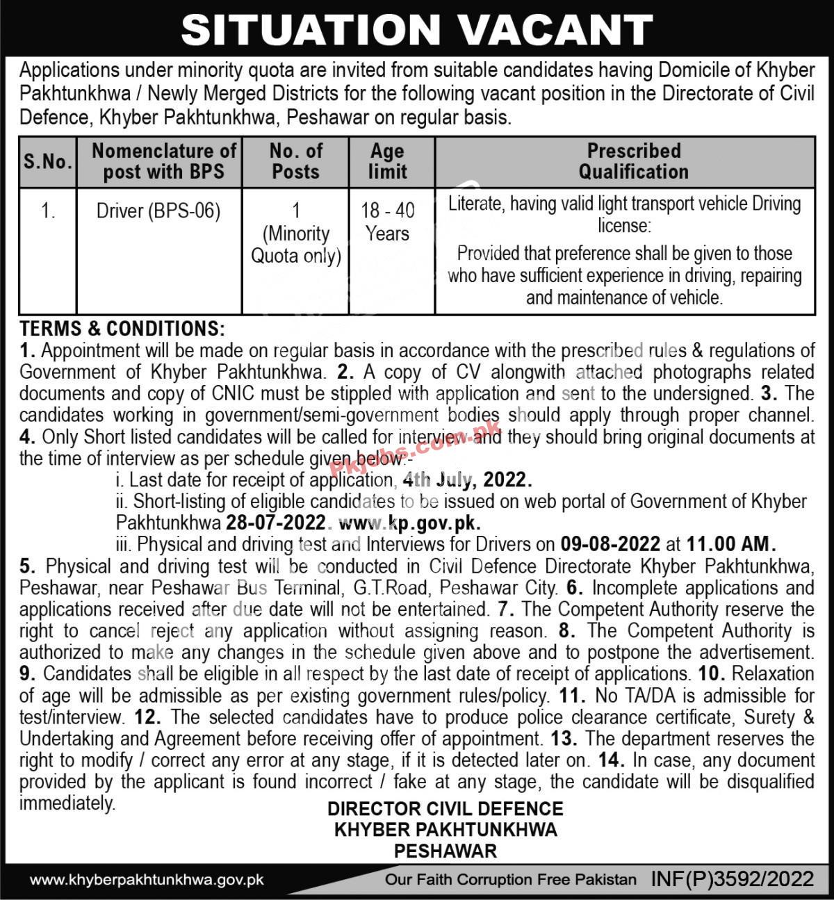 Peshawar Civil Defence Department KPK Today Latest Govt Jobs 2022 Advertisement – Pk Jobs