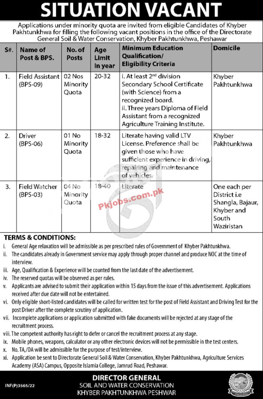 Peshawar Soil and Water Conversation Department Today Govt in Pakistan Jobs 2022 Advertisement – Pk Jobs