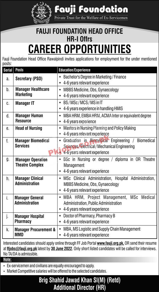 Rawalpindi Fauji Foundation Today Latest Govt Jobs 2022 Advertisement – Pk Jobs