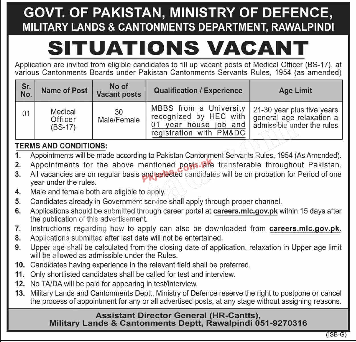 Rawalpindi Military Lands and Cantonments Department Pakistan New Jobs 2022 Advertisement – Pk Jobs