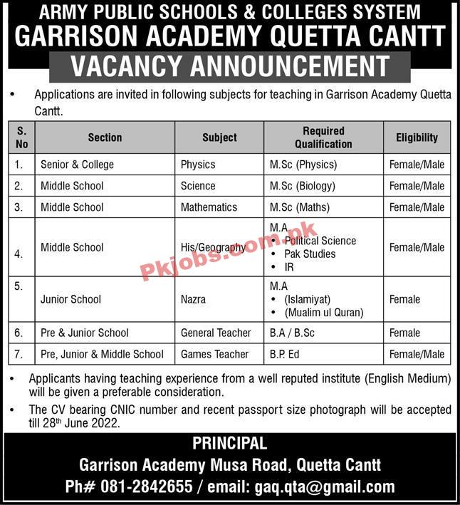 School Jobs 2022 | Army Public School & College Head Office Announced Latest Advertisement Jobs 2022