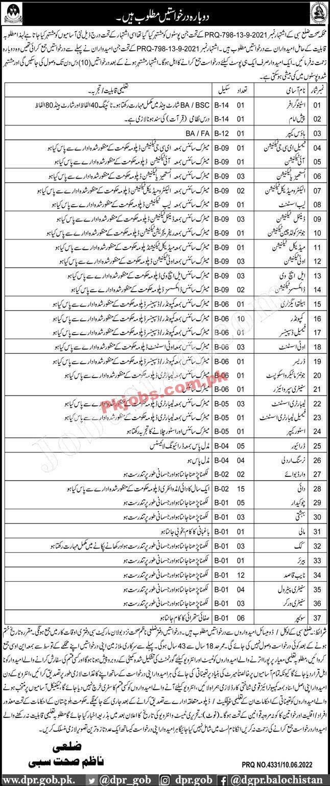 Sibi Health Department Government of Balochistan Today New in Pakistan Jobs 2022 Advertisement – Pk Jobs