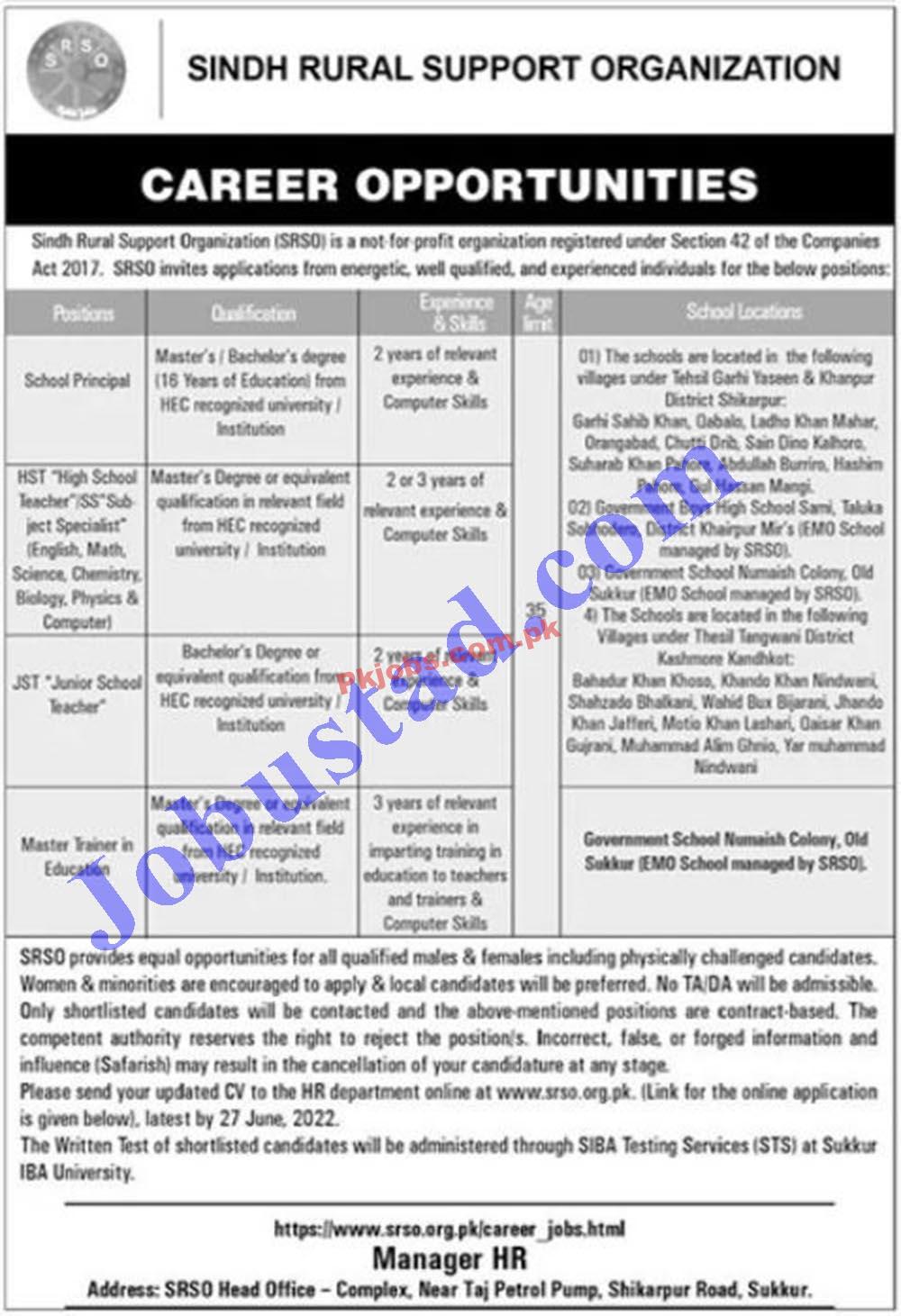 Sukkur Sindh Rural Support Organization SRSO It in Government Sector Jobs 2022 Advertisement – Pk Jobs